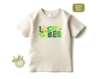 Lucky Vibes Graphic Toddler Shirt, St. Patrick's Day Kids T-shirt, Shamrock Horseshoe Tee, Toddler's Lucky Charm Shirt, Lucky T-shirt, AC-7
