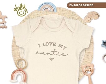 Embroidered I Love My Auntie ONESIES® Brand Bodysuit, Personalized Baby ONESIES® Brand Bodysuit, Customized Baby Reveal Bodysuit