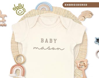Embroidered ONESIES® Brand Bodysuit, Personalized Baby ONESIES® Brand Bodysuit, Customized Baby Name Baby Bodysuit, Baby Reveal