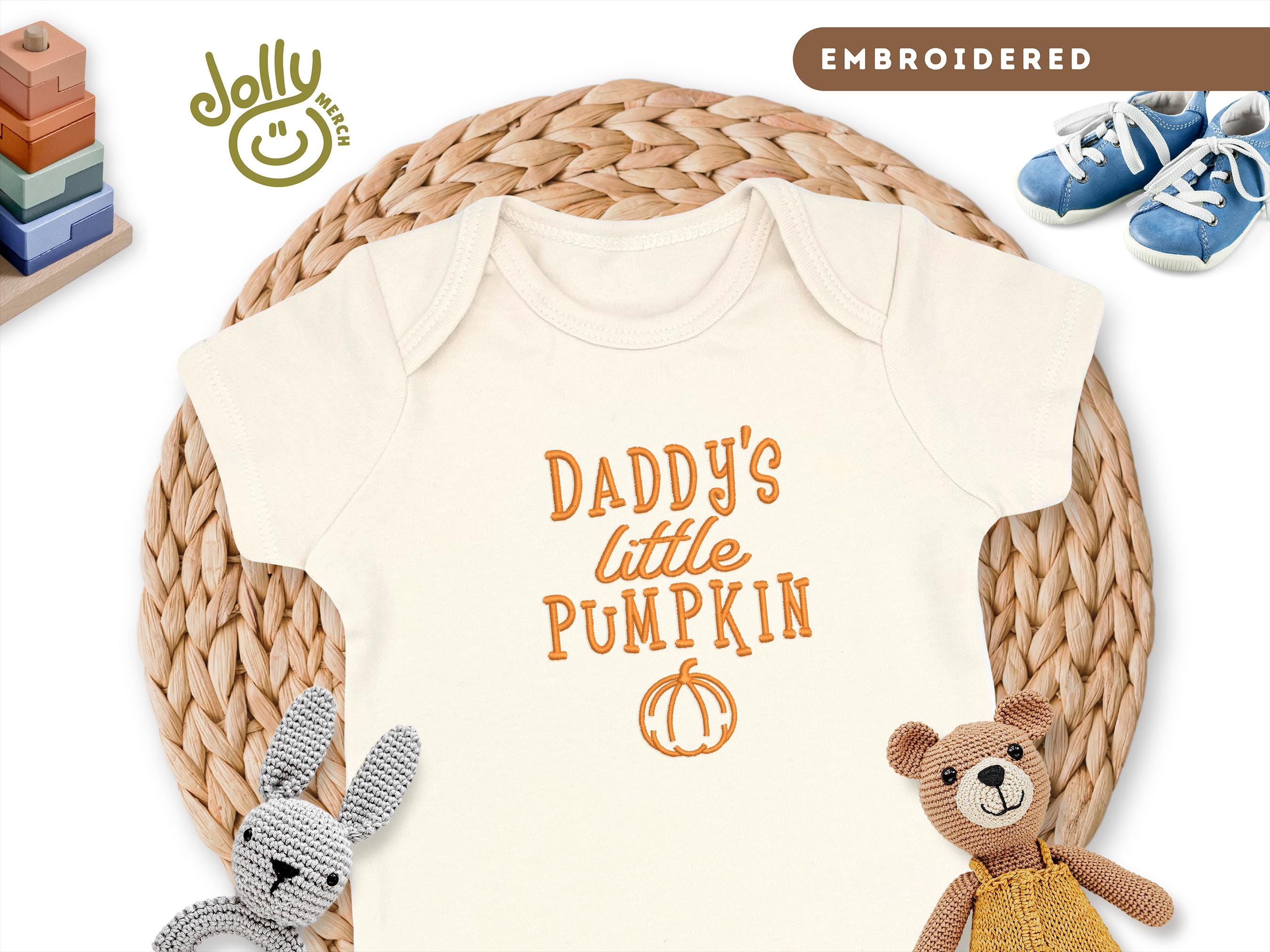 Embroidered Daddy's Little Pumpkin ONESIES Brand Bodysuit, Newborn Halloween Baby Bodysuit, Natural 100% Cotton, Fall Baby Shower Gift