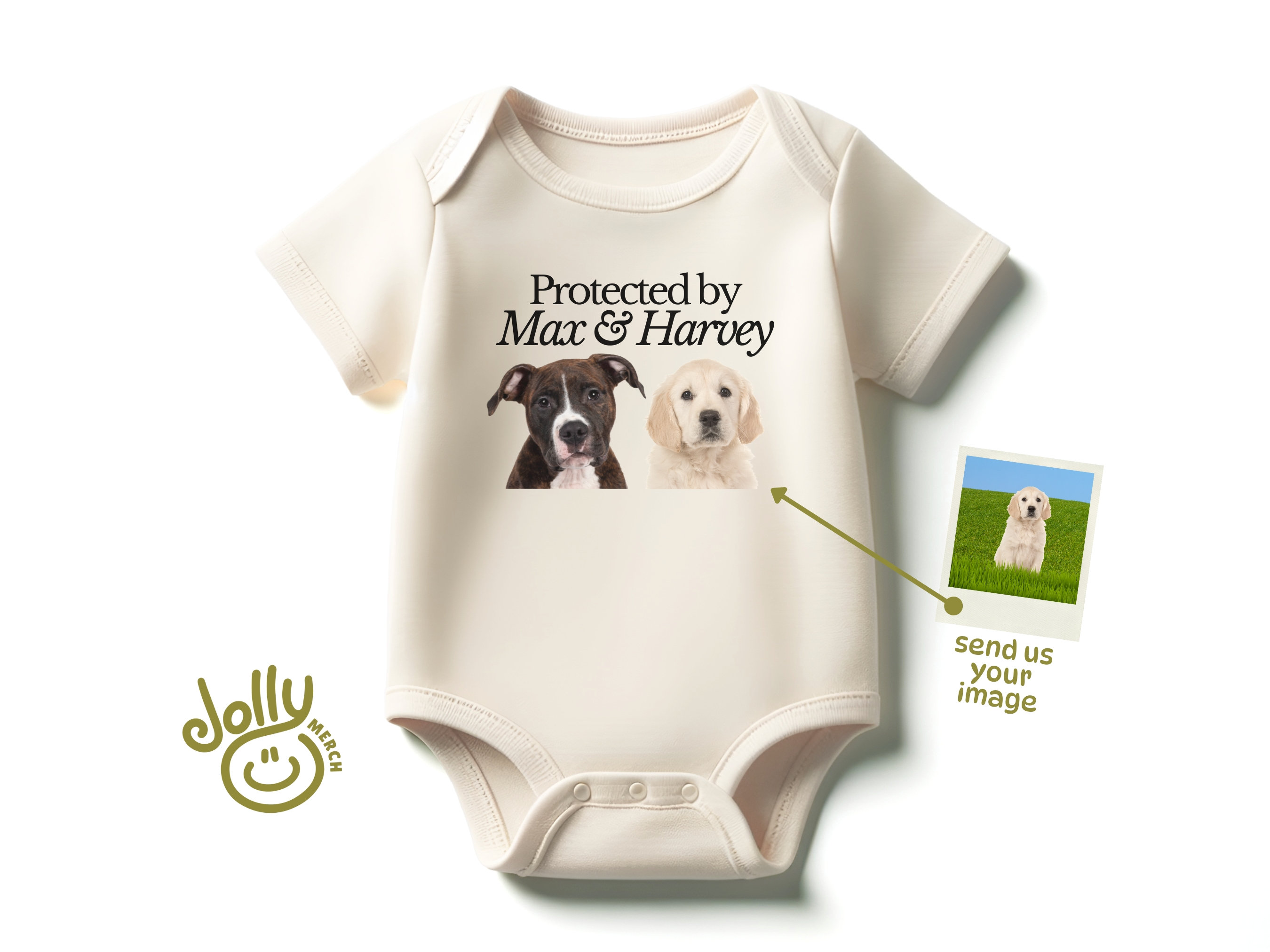 Protected by Pet ONESIES® Brand Bodysuit, Custom Dogs and Cats Baby Bodysuit, Personalized Baby Bodysuit, Customized Baby Bodysuit