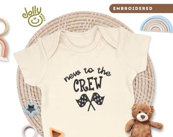 Embroidered ONESIES® Brand Baby Bodysuit, New To The Crew Design, Perfect for Baby Showers, Newborns, and Dads Who Love Racing
