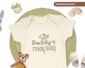 Embroidered ONESIES® Brand Baby Bodysuit, Daddy's Fishing Buddy Design, Perfect for Baby Showers, Newborns, and Dads Who Love Fishing