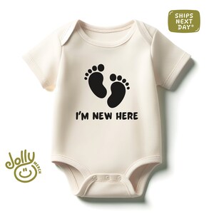 I&#39;m New Here Baby Bodysuit, Cute Baby Bodysuit, Newborn One-Piece, Baby Reveal, New Baby, Baby Shower Gift, New Baby Gift