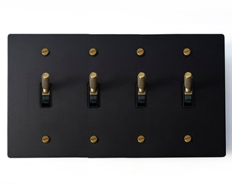 Matte Black With Antique Brass 3 Way Knurled Toggle Light Switch (4-Gang)