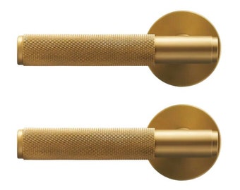 Textured Knurled Solid Brass Door Handle Lever, Brass Gold Door Handle, Hardware Door Lever, Modern Contemporary Door Handle Set