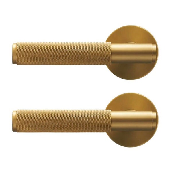 Textured Knurled Solid Brass Door Handle Lever, Brass Gold Door Handle, Hardware Door Lever, Modern Contemporary Door Handle Set