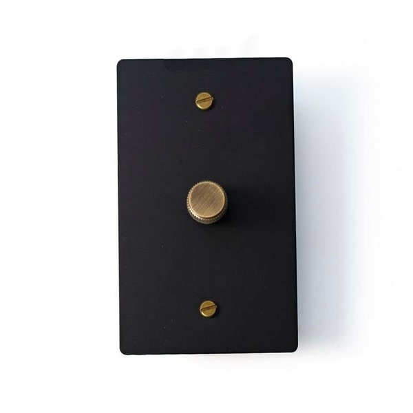 Matte Black With Antique Brass Knurled Metal Dimmer Light Switch (1-Gang)