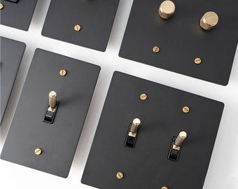 Matte Black With Gold Brass Cross Knurled Design Diamond Cut Pattern Solid Toggle Handle Light Metal Switch 15A Panel American Standard Fit