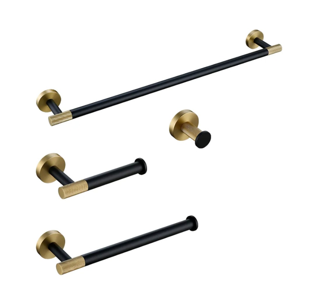 Solid Brass Black With Gold Knurled Towel Bar Bathroom Accessories Hand