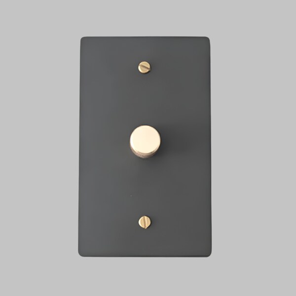 Matte Black With Brass Modern Knurled Textured Dimmer Light Switch Wall Plate (1-Gang)