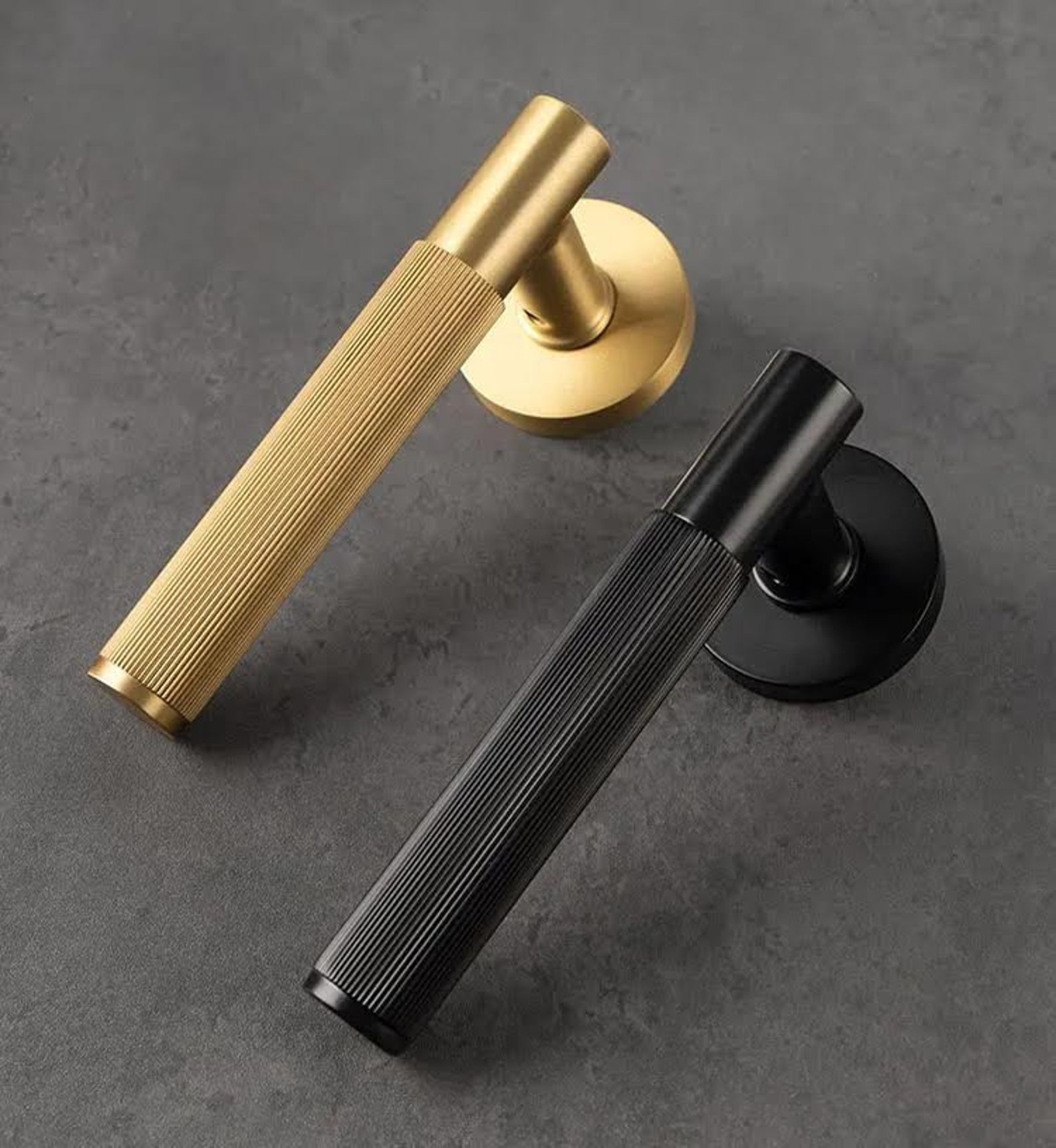 Linear Knurled Solid Brass Door Handle Lever Brass Gold Door Etsy