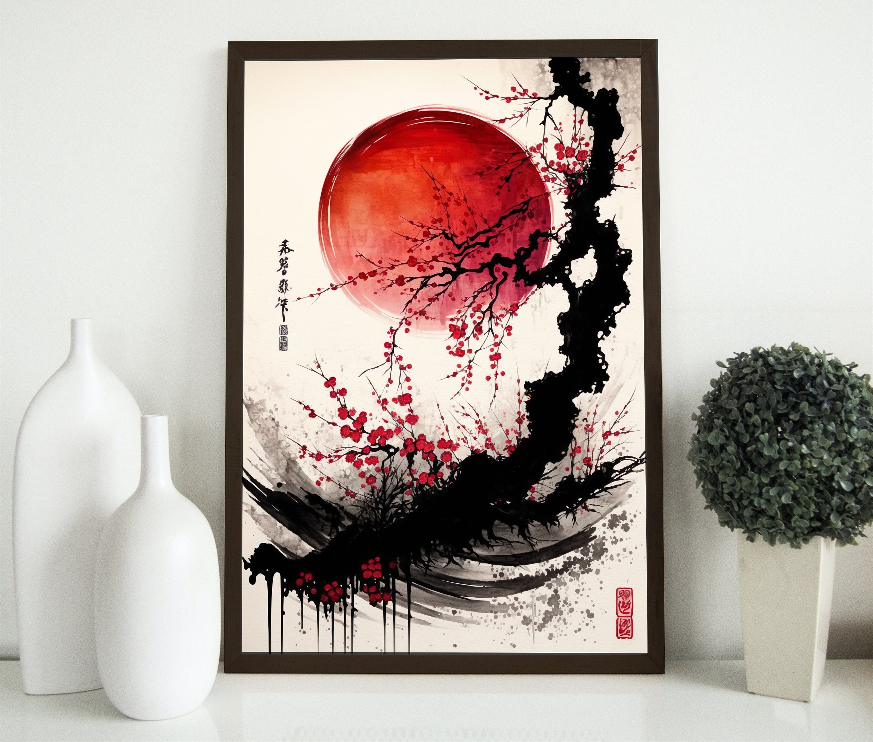 Cherry blossom tree in traditional Japanese painting Sumi-e ink art. AI  generative. 31549731 Stock Photo at Vecteezy