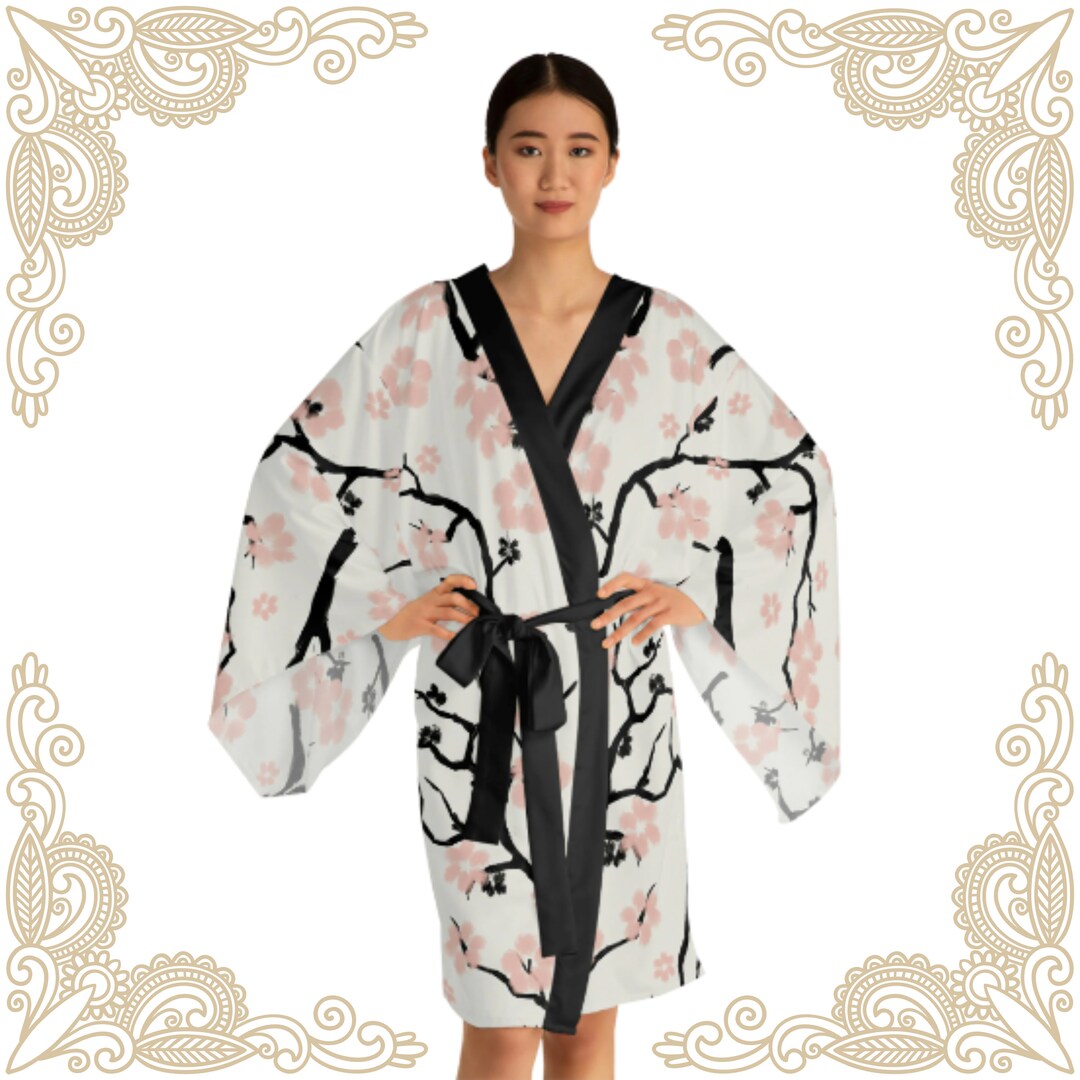 Cherry Blossoms Kimono Style Robebridal Party Robesbrides Etsy