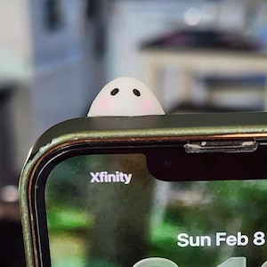 Handmade Blushing Ghost Phone Charm, Polymer Clay Desk Decor, Computer Accessory