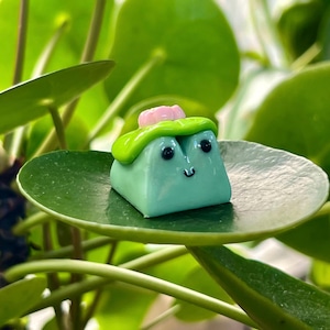 Handmade Pond Frog Keycap: Kawaii Lily Pad Artisan Keycap