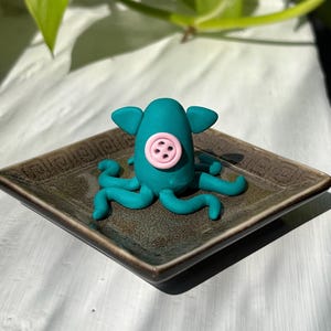 Cat Squid With Button Eyes, Cute Cozy Desk Decor, Bookshelf Decor, Polymer Clay Figurine