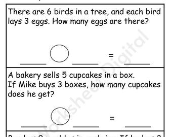 Textprobleme zur Multiplikation: Math-Arbeitsblatt für Anfänger (PDF)