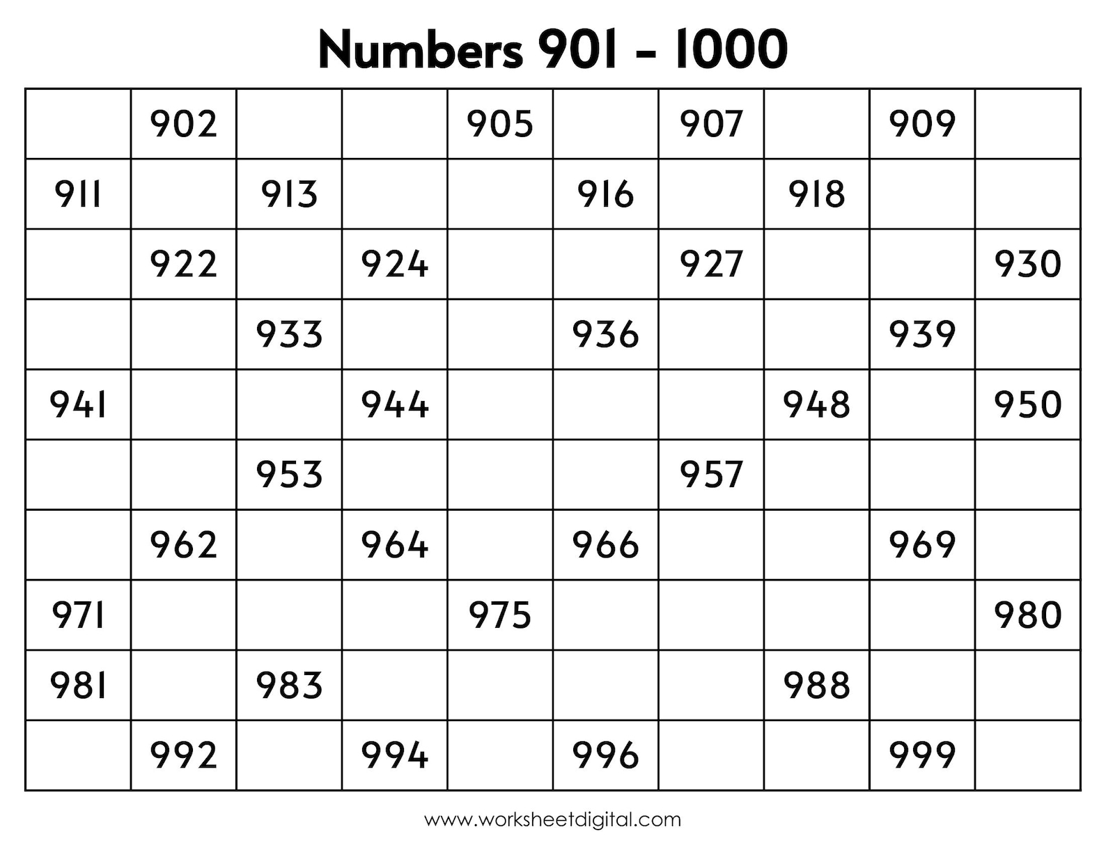 Missing Numbers Chart 1-1000: Homeschool Printable (digital Download ...