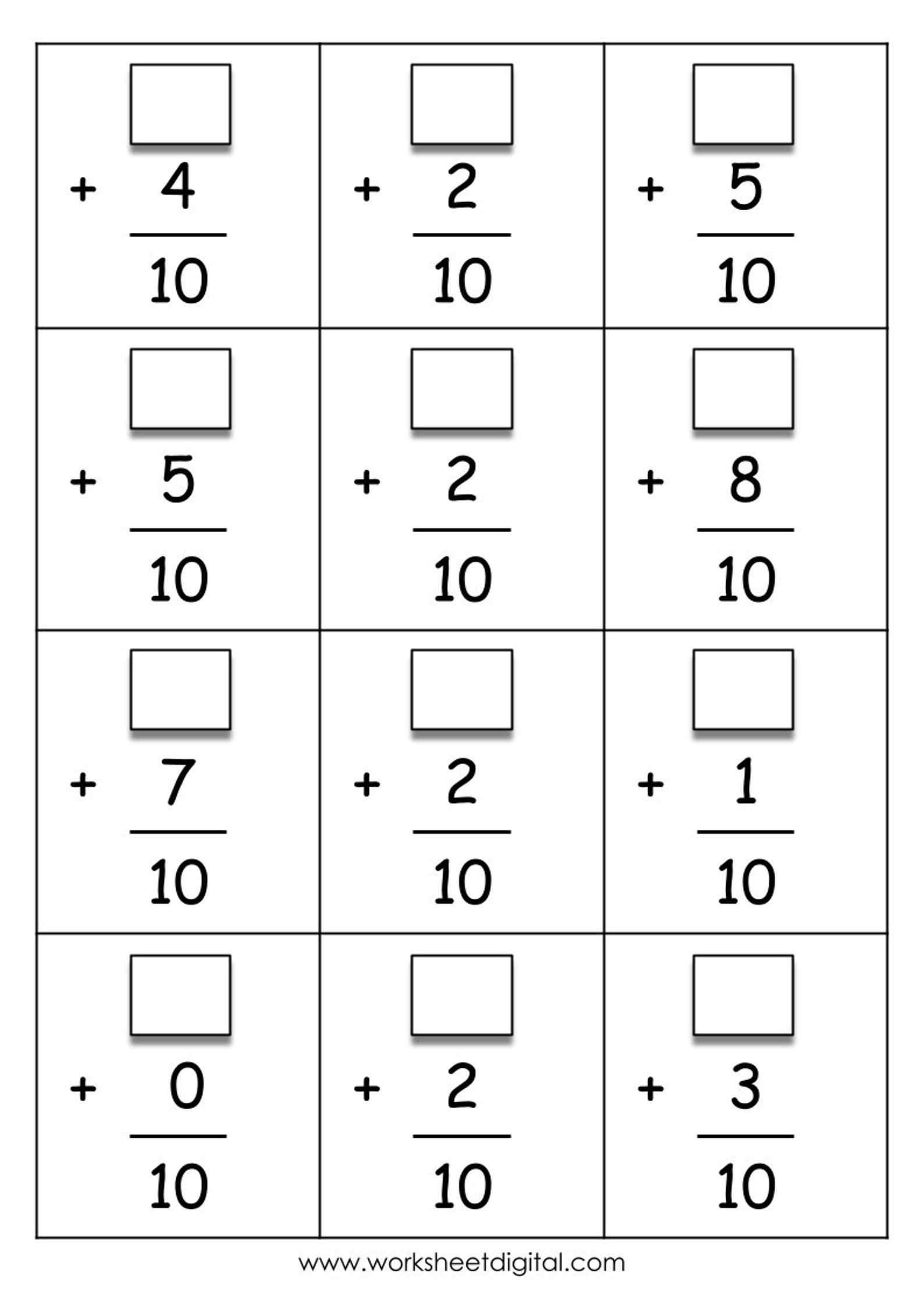 Back to School Printable Missing Addends Addition to 10 Math Worksheets ...