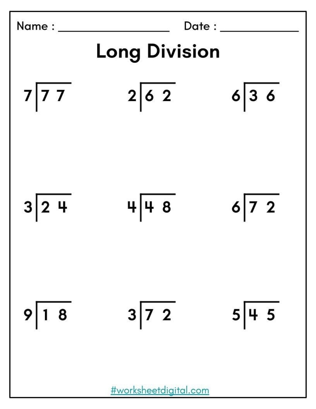 3rd Grade Long Division Worksheets: Math Problems (PDF) - Etsy, image size:1080x1398