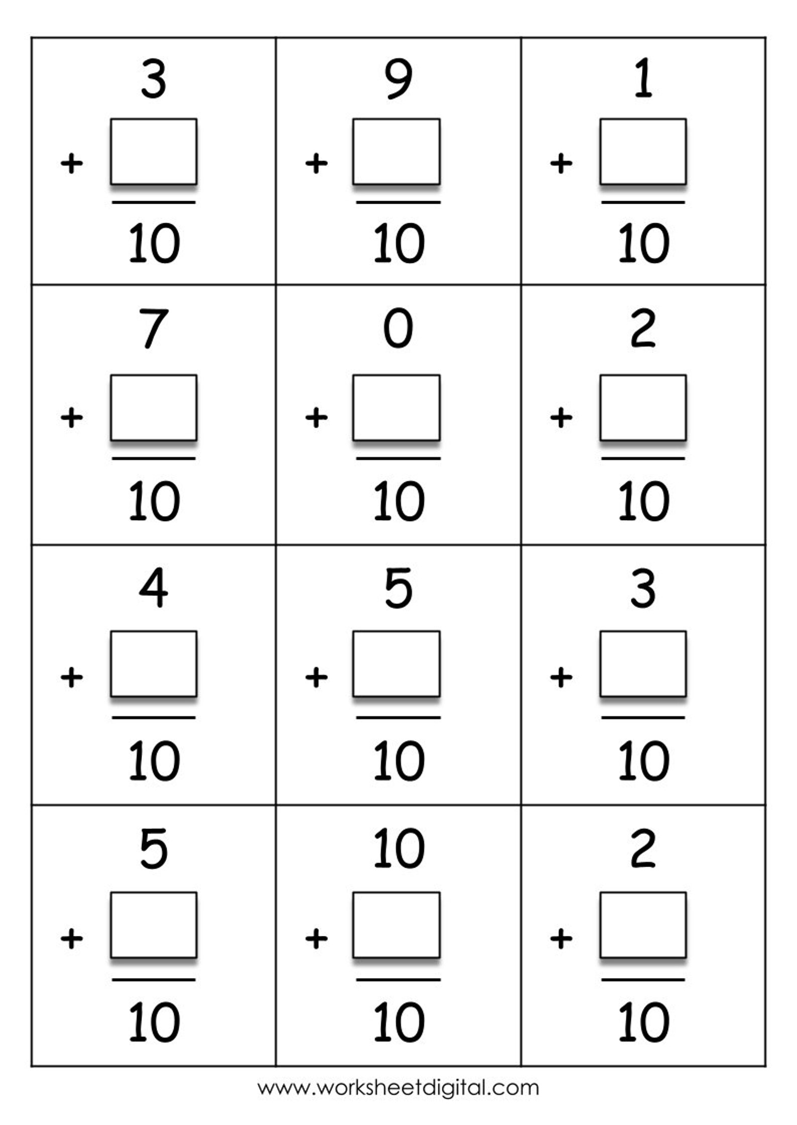 Back to School Printable Missing Addends Addition to 10 Math Worksheets ...