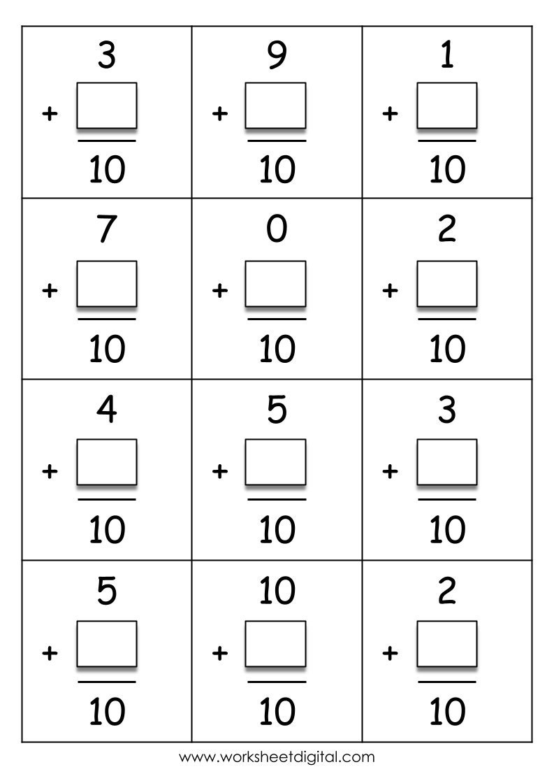 Back to School Printable Missing Addends Addition to 10 Math Worksheets ...