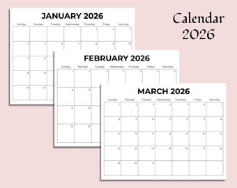 Calendario stampabile 2026: calendario da parete o da tavolo in formato PDF scaricabile all'istante