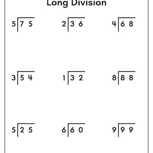 3rd Grade Long Division Worksheets: Math Problems (PDF) - Etsy