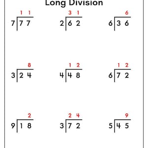 3rd Grade Long Division Worksheets: Math Problems (PDF) - Etsy