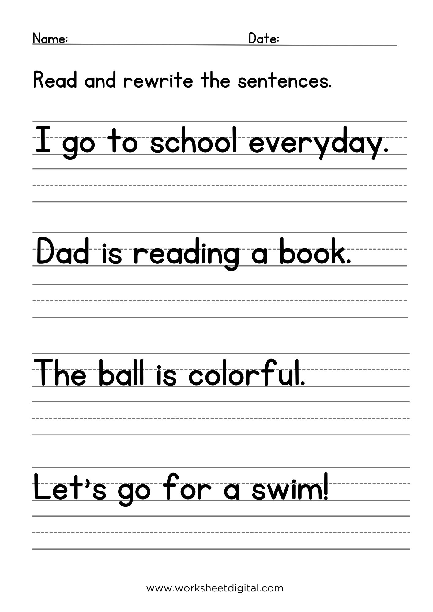 120 Sentences, Writing Practice Worksheets, Printable Writing Sentences ...