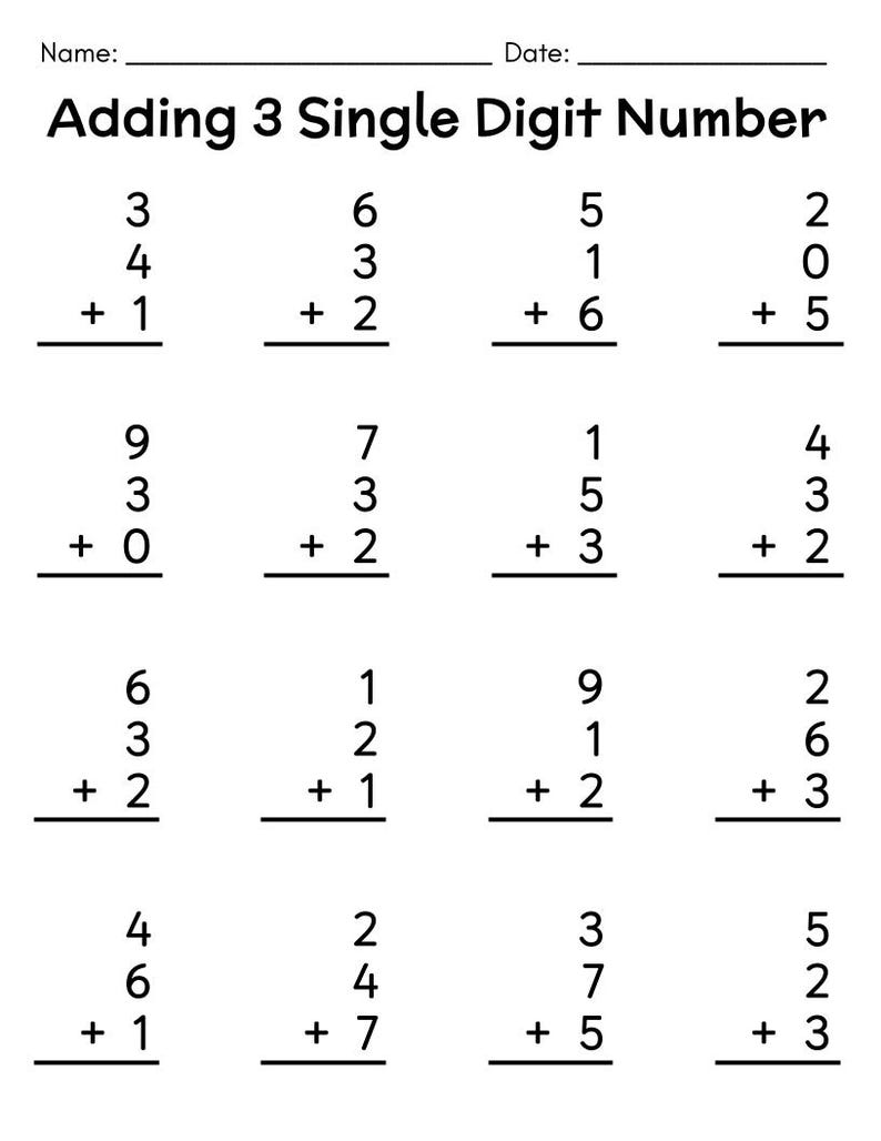 Single Digit Math Problems Single Digit Addition Worksheets: Homeschool Math (PDF) - Etsy