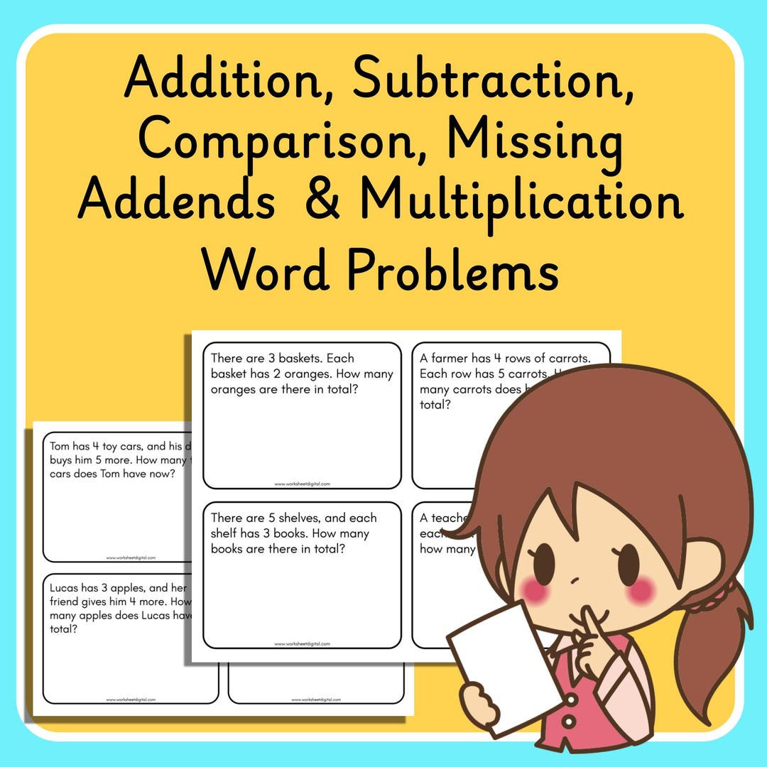 Math Word Problems Worksheet: Addition, Subtraction, Multiplication ...