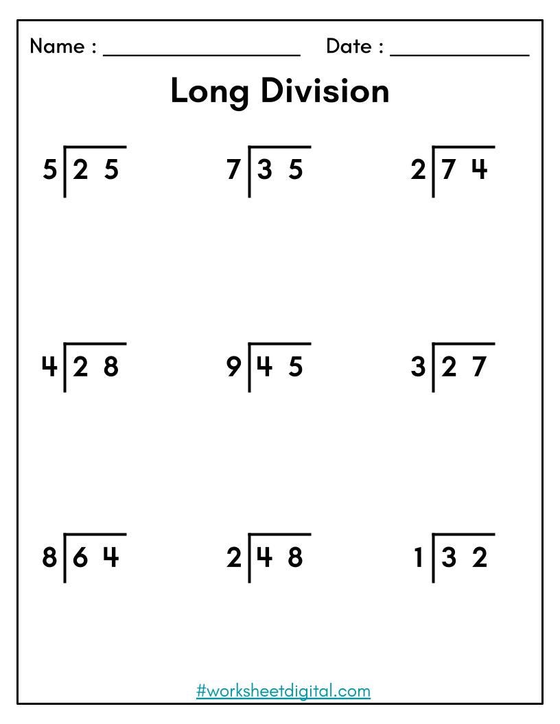 3rd Grade Long Division Worksheets: Math Problems (PDF) - Etsy