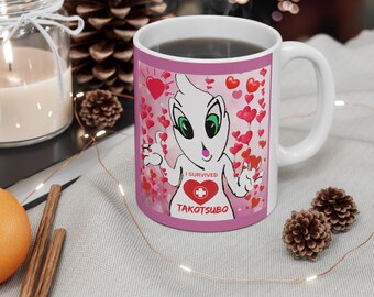 I survived Takotsubo Cardiomyopathy Broken Heart Syndrome Red Pink Hearts on Ceramic Mug, (11oz, 15oz)
