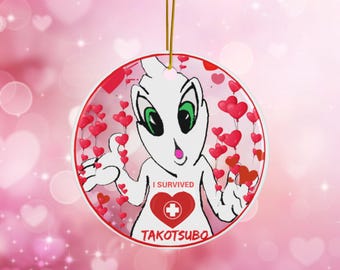 Takotsubo Heart Disease Survivor Ornament: Pink & Red Hearts, Double-Sided Ceramic