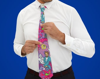 James Ensor Demons Teasing Me reimagined in original art by Fearxx R.Thompson in bright colors on Necktie