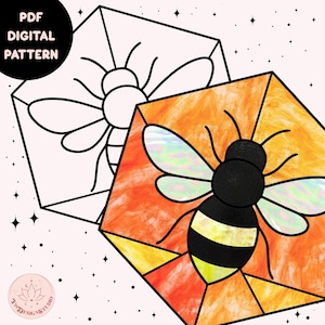 Abeille et nid d&#39;abeille Vitrail Art Suncatcher motif numérique SVG PNG PDF