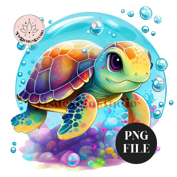 Cute Turtle PNG, Colorful Clipart, Waterslide, Sublimation, Tumbler, Chibi Aesthetic, Nursery, Trending png, Transparent, Birthday, Digital