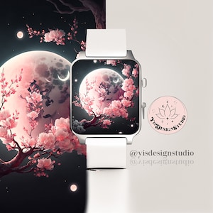 Sfondo di fiori di ciliegio per Apple Watch, Sfondo per Apple Watch, Design del quadrante di Apple Watch, Estetica floreale, Accessori per Apple Watch, Natura