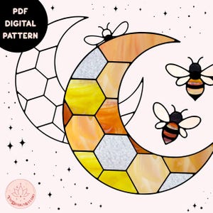 Abeille et nid d&#39;abeille Vitrail Art Suncatcher motif numérique SVG PNG PDF