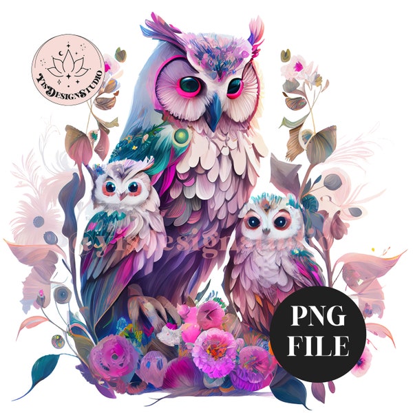 Mama Owl With Babies Png, Watercolor clip art, Waterslide, Clipart, Sublimation, Tumbler, Baby Shower, Pink, Parties, invitations