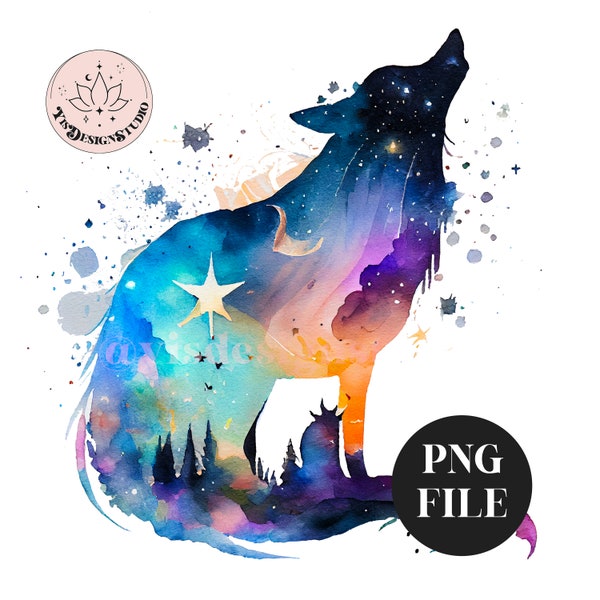 Celestial Wolf Clipart PNG, Mystical, Witchy Clipart, Pagan png, Mystic Moon, Spiritual, Tarot, Tumbler, Sublimation, Cute Wolf Png