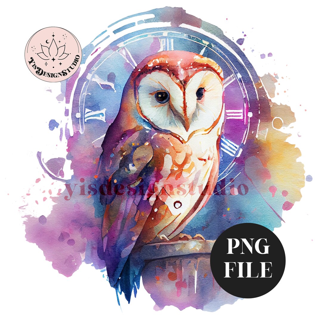 Owl Watercolor Png, Owl Clock Clipart, Owl Waterslide, Owl Sublimation