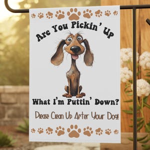 Dachshund Garden Flag Funny Dog Poop Sign for Yard | Watercolor Dog Decor, Pet Owner Gift, Outdoor Pet Sign, Funny Home Accessory