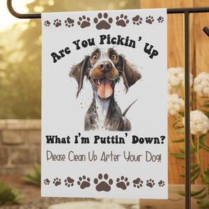 German Pointer Garden Flag Funny Dog Poop Sign for Yard | Watercolor Dog Decor, Pet Owner Gift, Outdoor Pet Sign, Funny Home Accessory