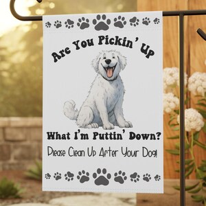 Kuvasz Garden Flag Funny Dog Poop Sign for Yard | Watercolor Dog Decor, Pet Owner Gift, Outdoor Pet Sign, Funny Home Accessory