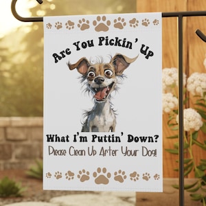 Funny Chihuahua Garden Flag: Watercolor Dog Poop Sign