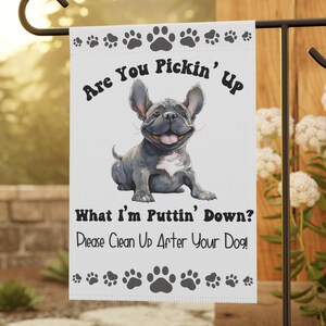French Bulldog Garden Flag Funny Dog Poop Sign for Yard | Watercolor Dog Decor, Pet Owner Gift, Outdoor Pet Sign, Funny Home Accessory