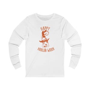 Happy Heeler-ween Australian Cattle Dog Halloween long sleeve unisex shirt, fun blue and red heeler cattle dog lover Halloween gift
